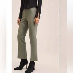 Mango Olive Green Women's Flare Crop Pants